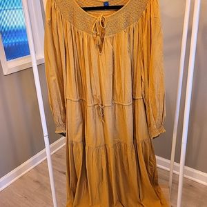 Old Navy Mustard Smock Neck Midi Shift Dress